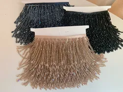 1 yard 3.9 pollici Crystal Bead Fringe Trim per Couture Dance Costume Sparkle Tan Brown Crystal nappa per abbigliamento da ballo vestito latino