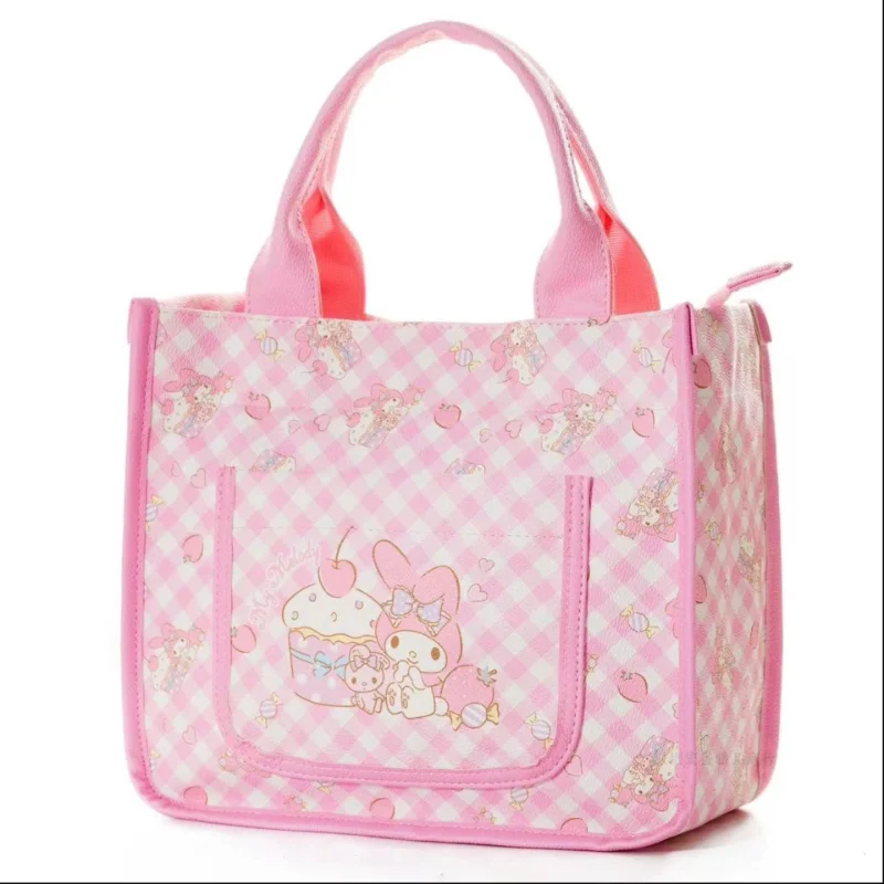 Sanrio cartoon cute pink print Melody large capacity children's tutoring storage PU leather handbag bento bag handbag