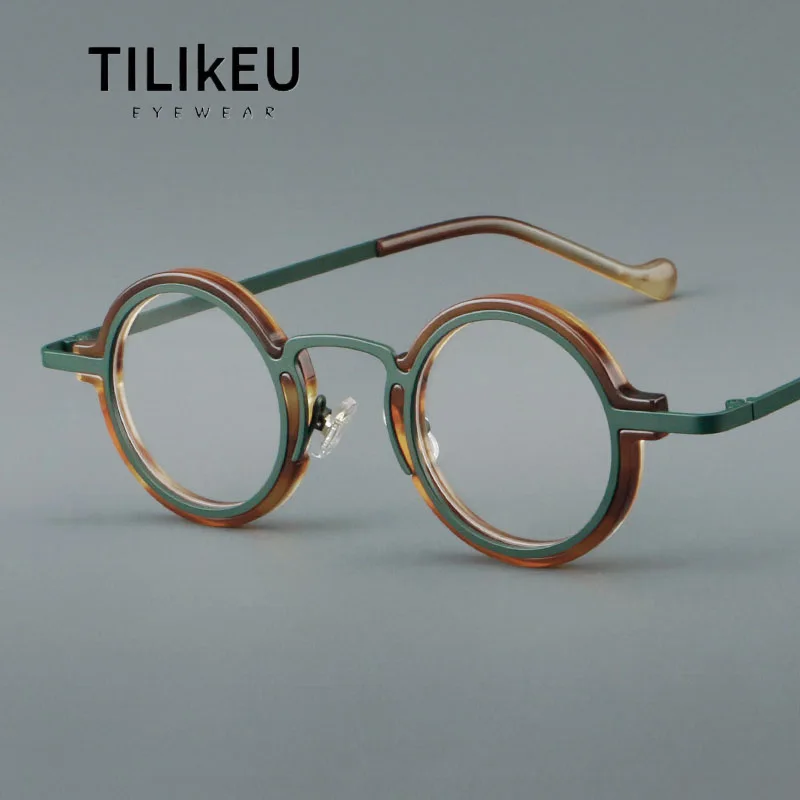 

New Plate Metal Eyeglass Frames Retro Small Round Men and Women Glasses Frame Large Face Trendy Korean Luxury Designer Eyewear