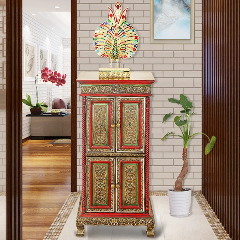 Southeast Asian Court Style Handmade Solid Wood Porch Cabinet Hall Cabinet Corner Cabinet Locker Living Room Furniture Movie