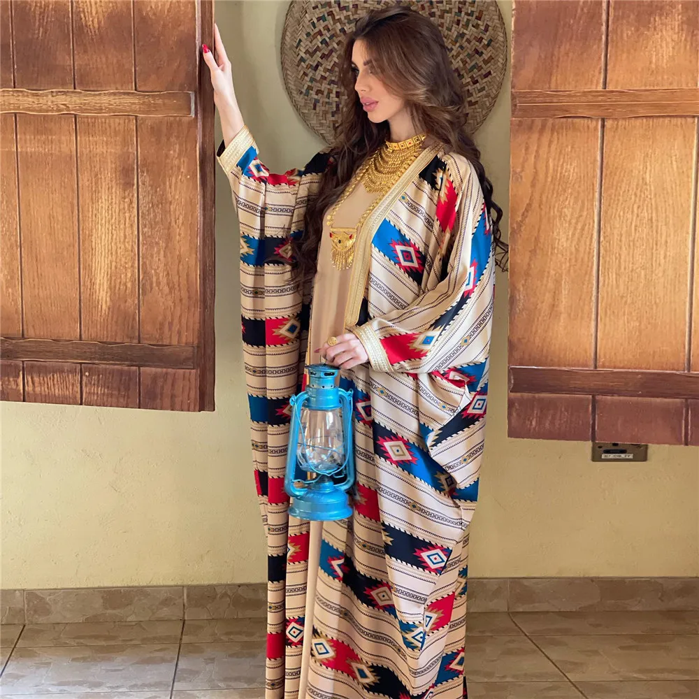 

Moroccan Open Abaya Vest Maxi Dress Set 2 Piece Dubai Kaftan Eid Party Ramadan Turkey Arab Robe Kimono Islam Muslim Women Caftan