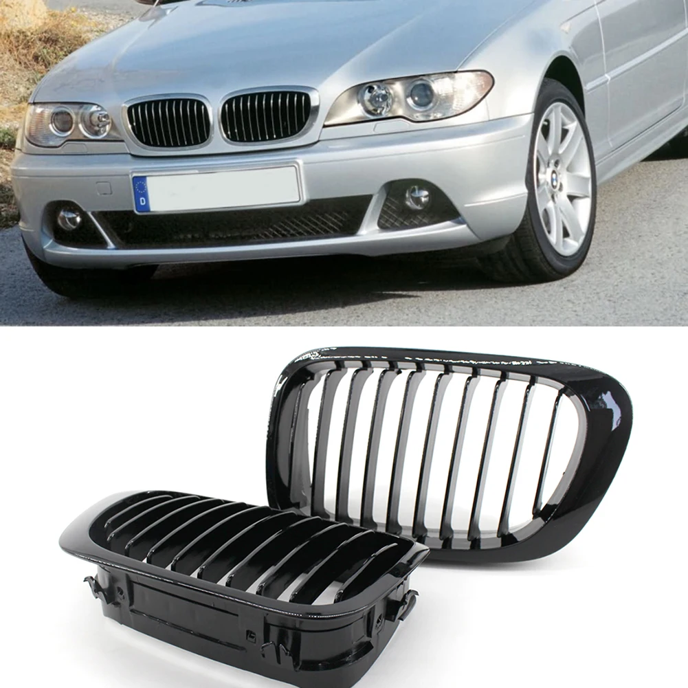 2Pcs Car Front Kidney Black Grille Matte Glossy Front Kidney Slat Style Grill for BMW E46 2 Door Coupe Cabriolet