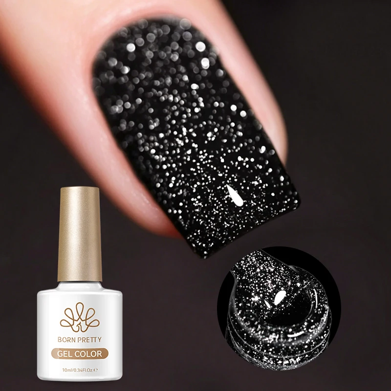 

BORN PRETTY 10ml Black Reflective Glitter Gel Polish Sparking Glitter Semi Permanent UV Gel Manicure Nail Art Varnish