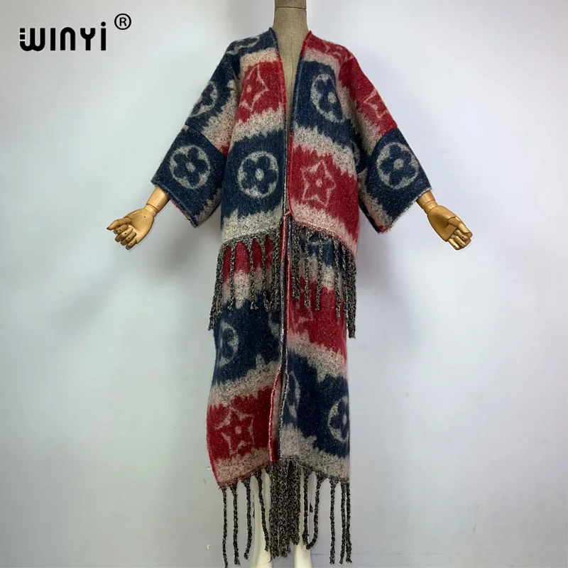 

WINYI winter coat for women Africa 2023 print tassels Luxury Long Fur Loose OverCoat Thick Warm long down coat fashion cardigan