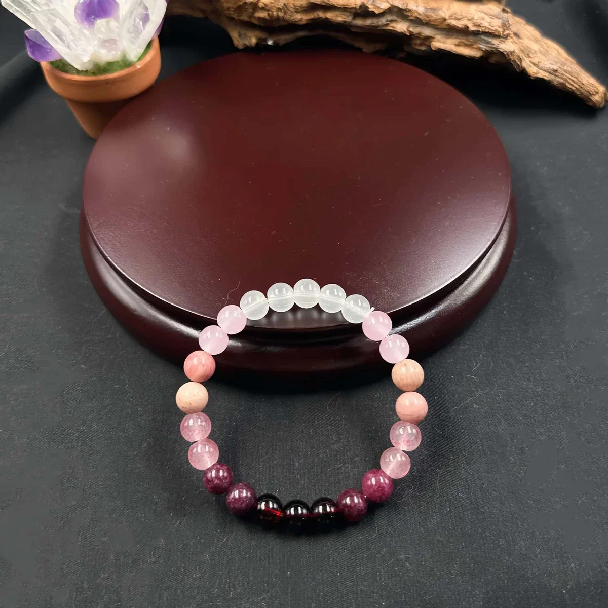Rosa Amethyst-Paar-Armbänder – echtes Naturstein-Perlen-Armreif-Set für selbstliegende romantische Geschenke, handgefertigter Schmuck für Damen und Herren