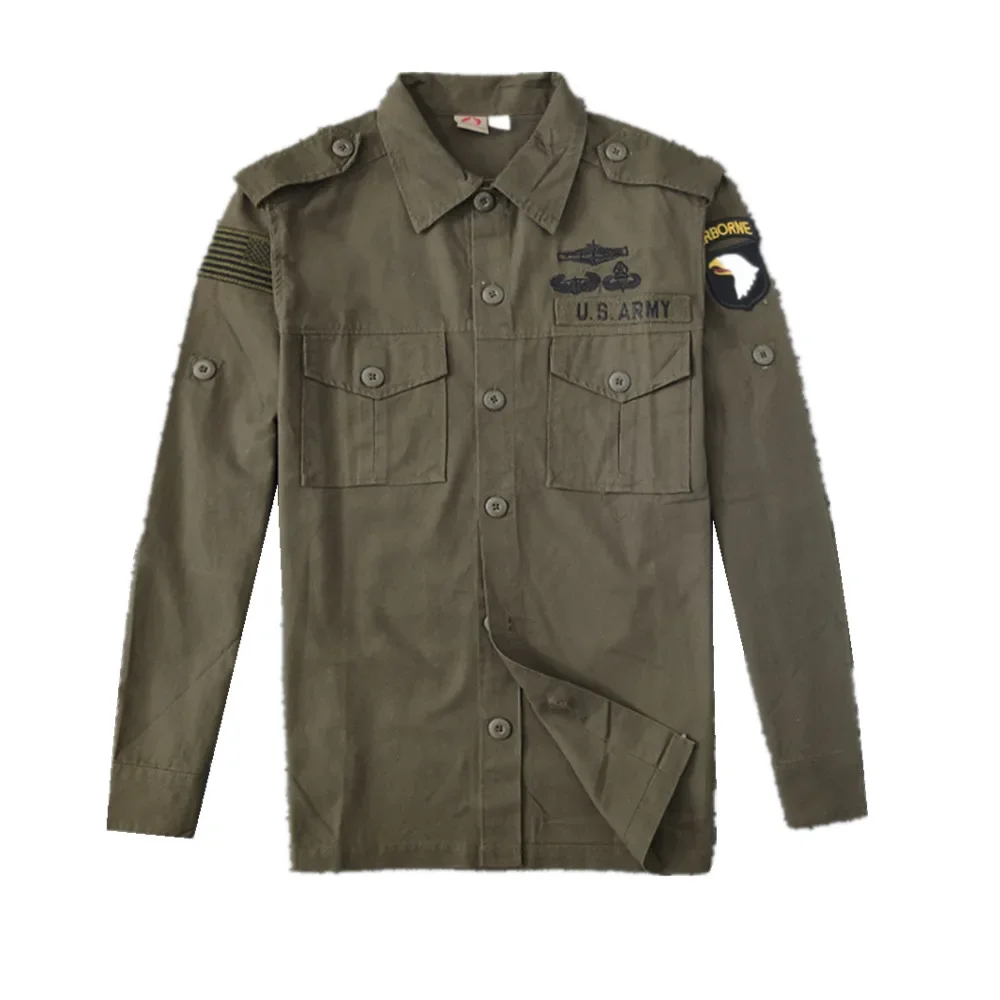 American 101 Airborne Tactical Shirt Special Forces Lapel Outdoor Jacket Training Coat Retro Cotton