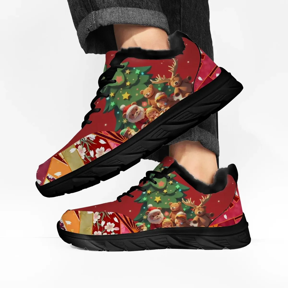 

Christmas-themed Flat Casual Shoes Couple Style Cartoon Design New Lightweight Lace-up Large-sized Flying Woven Sports Shoes