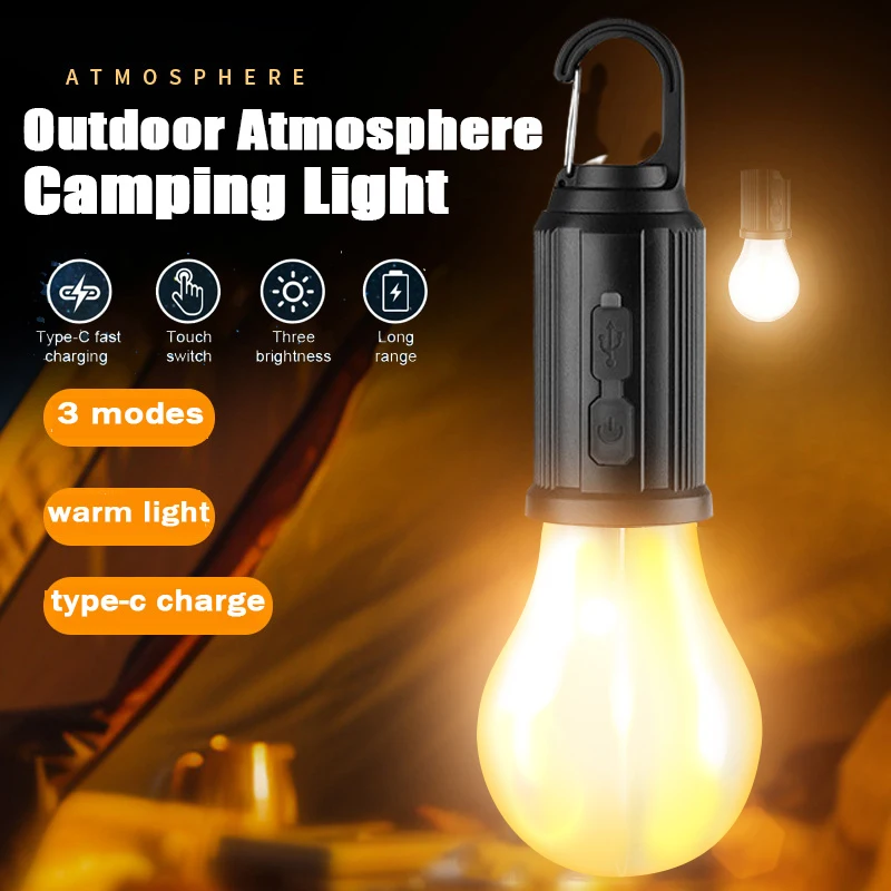 D5 LED Camping Light Lantern Type-C USB Rechargeable Waterproof 400mAh Work Lamp Tent Light with Hook 3 Modes Outdoor Lighting