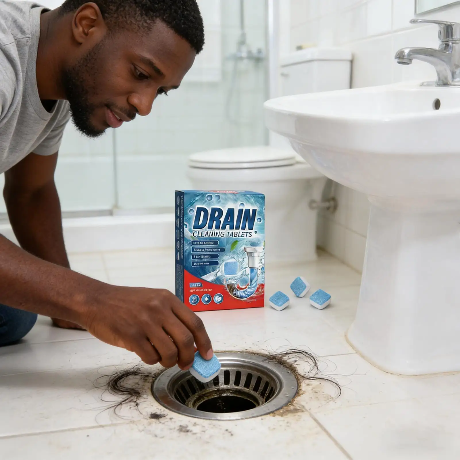 Drain Clog Remover Powerful Cleaning Declogger Sink and Drain Cleaner Pipe Tablets for Bathtub Toilet Bathroom Laundry Basement view 2