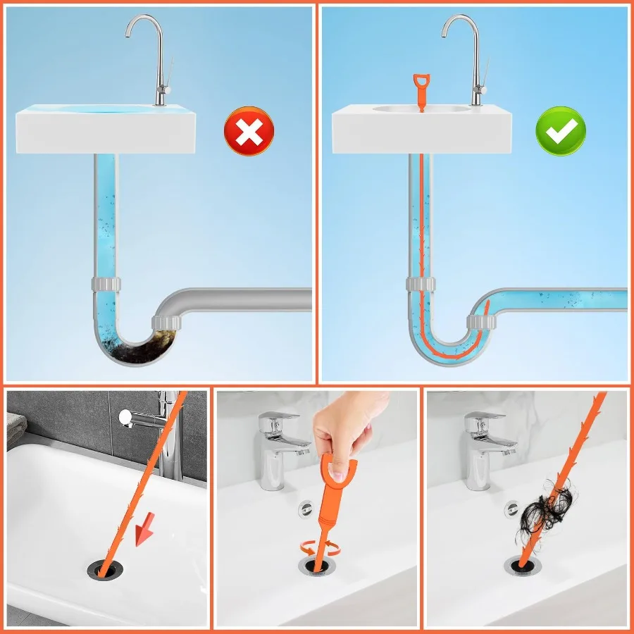 10Pcs Drain Clog Remover Tool Hair Snake Drain Hair Catcher for Shower Kitchen Sink Bathroom Tub Sewer