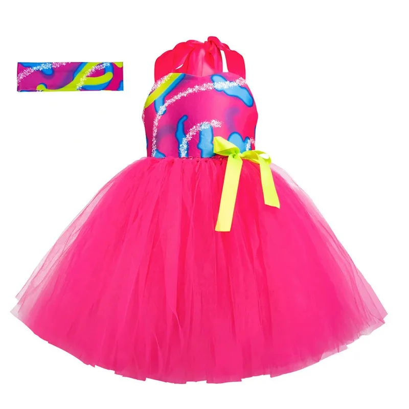 QQ28LQToddler Little Pink Plaid Birthday Party Cosplay Halloween Fancy Dress Girls การแสดงบนเวทีคาร์นิวัล