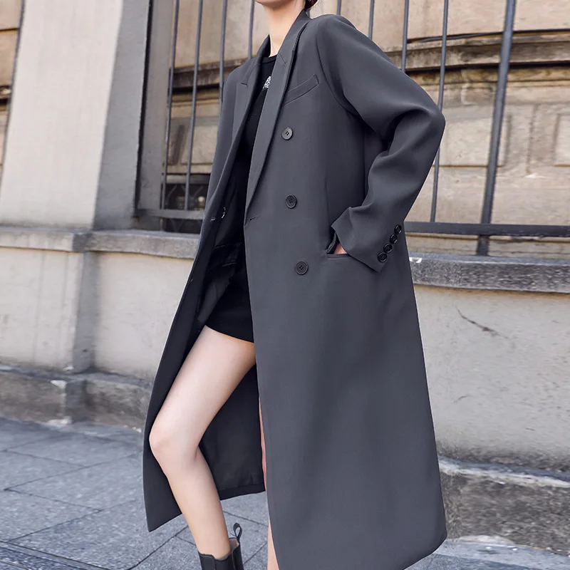 Long Blazers Trench Coats Women's Fashion Female Clothing Chic Suit Jackets Ladies Elegant Autumn Windbreakers Outerwear 5XL2025