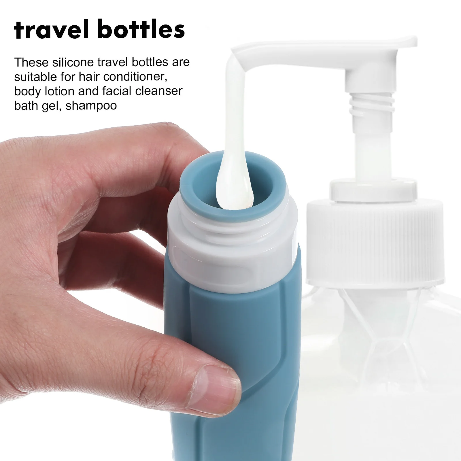 Set di bottiglie da viaggio in silicone da 4 pezzi da 100 ml Contenitori da toilette ricaricabili per shampoo Lozione Leggero Durevole Uso esterno