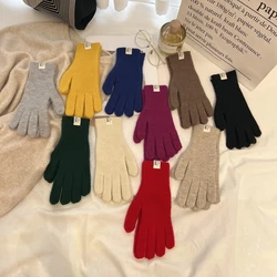 Solid Color Ins Knitted Knitting Wool Gloves Simple Autumn Winter Korean Style  Finger Touch Screen Warm Finger Containing Wool