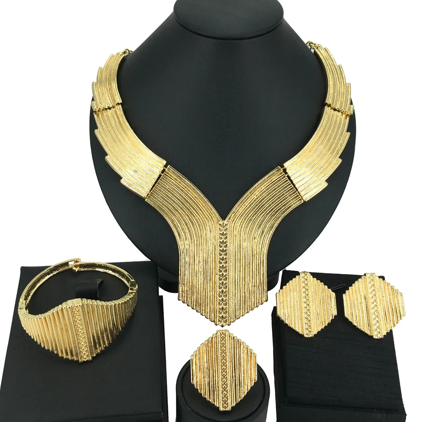 Nigerian Wedding Party Bijoux Delicate Earrings Bracelet Ring Italian Gold Plated Women Necklace Jewelry Set Free Ship FHK14499