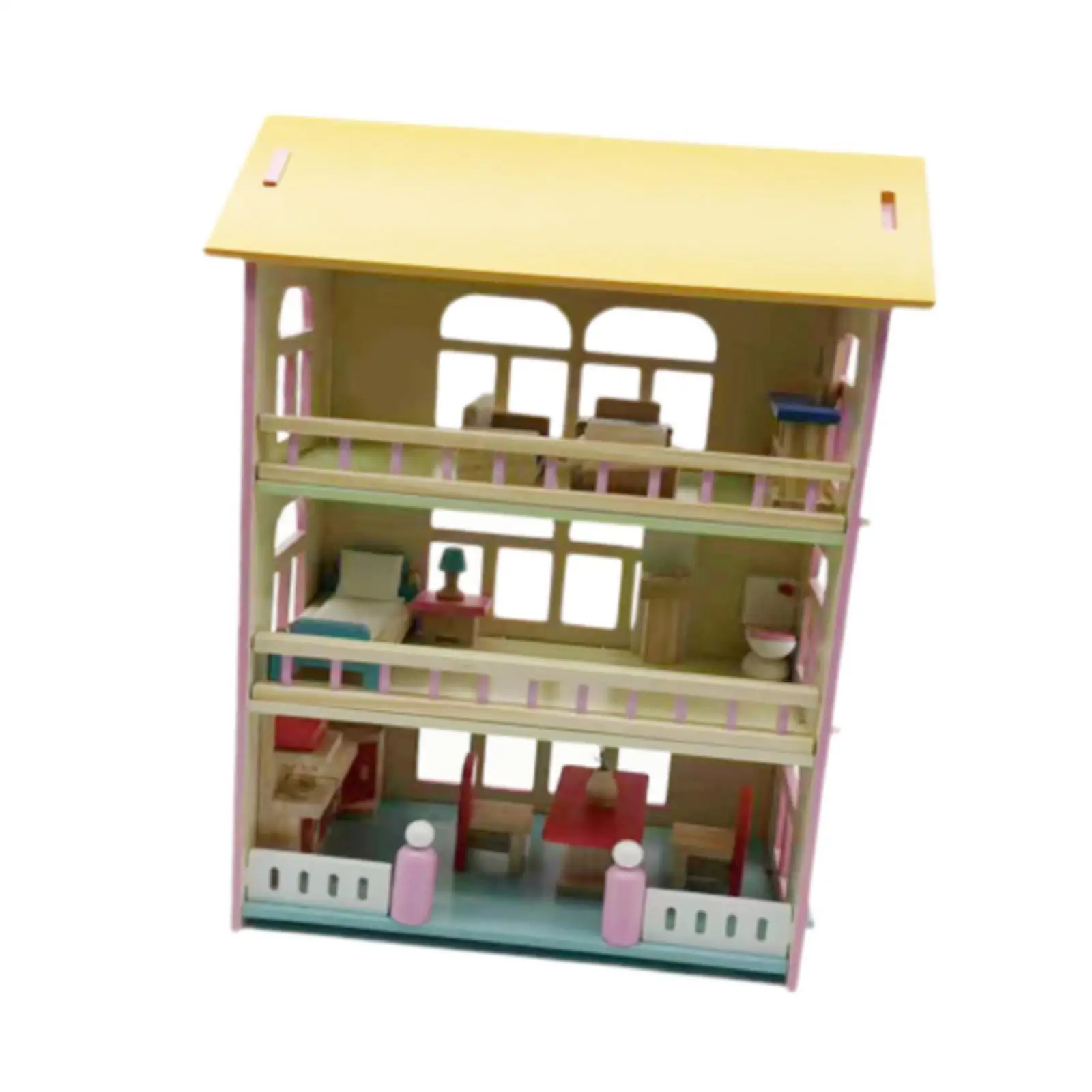 Casa de bonecas de madeira villa casa de boneca playset com móveis pequena sala fazendo kit casa de boneca em miniatura para meninas para meninas