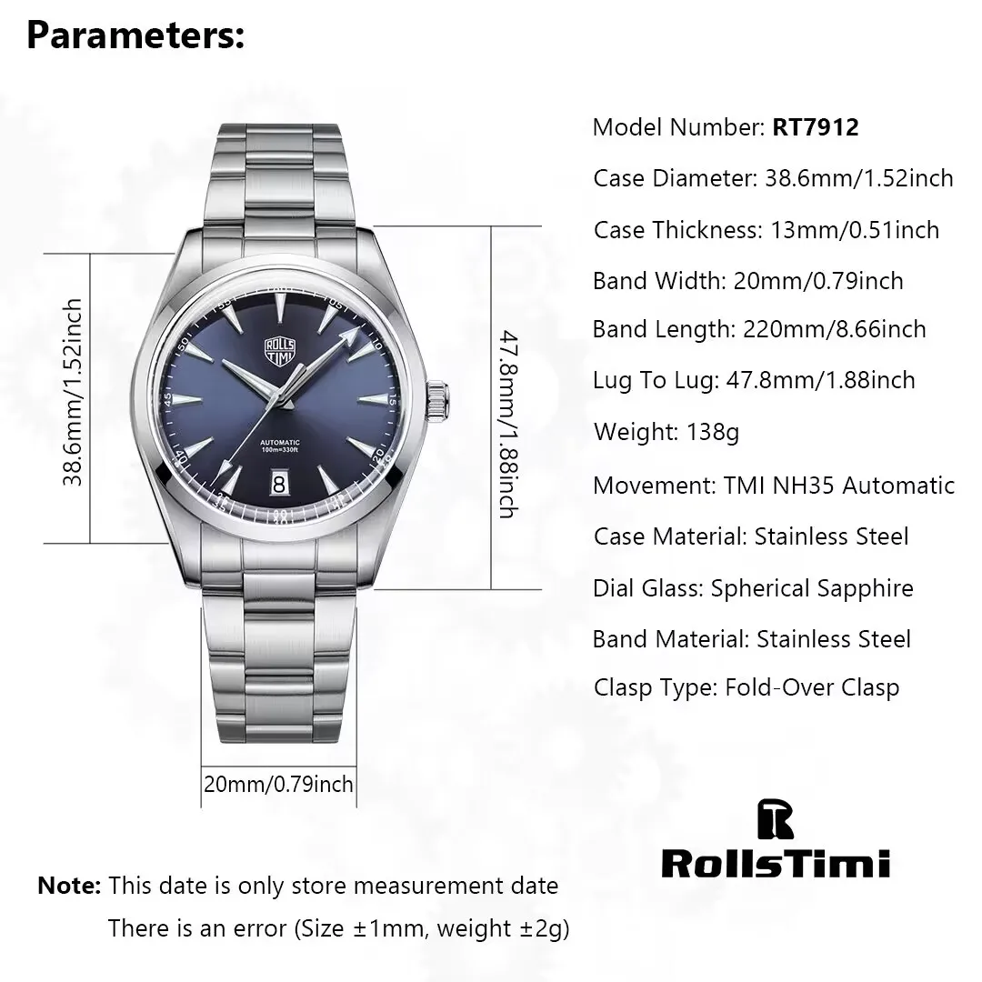 RollsTimi Man Watch 2024 Automatic Wristwatch Japan NH35 Movt Luminous Sapphire 316 stainless steel Case Waterproof Reloj hombre