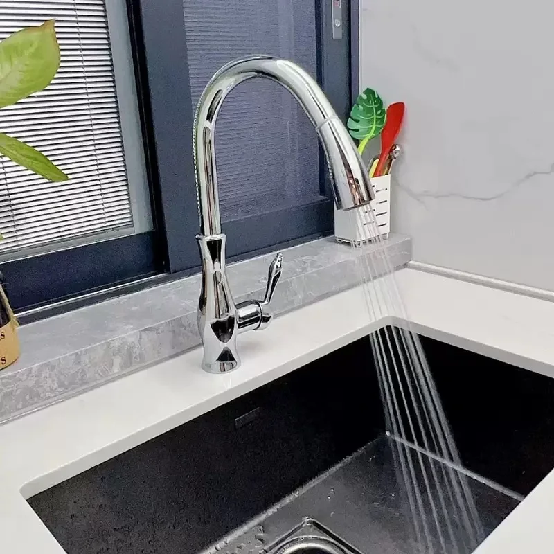 Gold Kitchen Faucets Silver Single Handle Pull Out Kitchen Tap Single Hole Handle Swivel Degree Water Mixer Tap Mixer Tap
