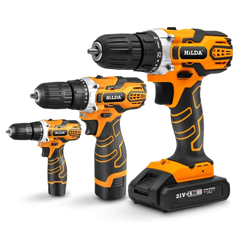 Nick 2026Variable Speed 3/8-Inch Keyless Chuck 1400RPM 25n/m 12V/16.8V/21V Cordless Electric Drill and Bits Set with 2PCS Batter