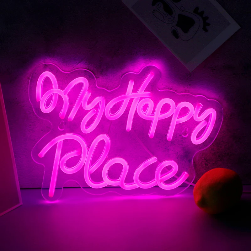 My Happy Place LED Neon Light Sign Home Art Wall Decor Pink Sign Bar Bedroom Kid's Room Wedding Birthday Party Gift