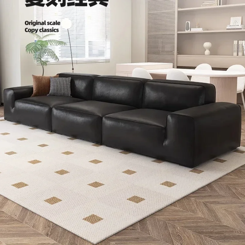 

big black cow leather sofa first layer cowhide Italian minimalist