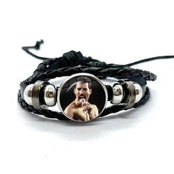 Queen Freddie Mercury Rock Star Leather Bracelets Glass Dome Multilayer Braided Bracelets Bangles Handmade Jewelry Gifts