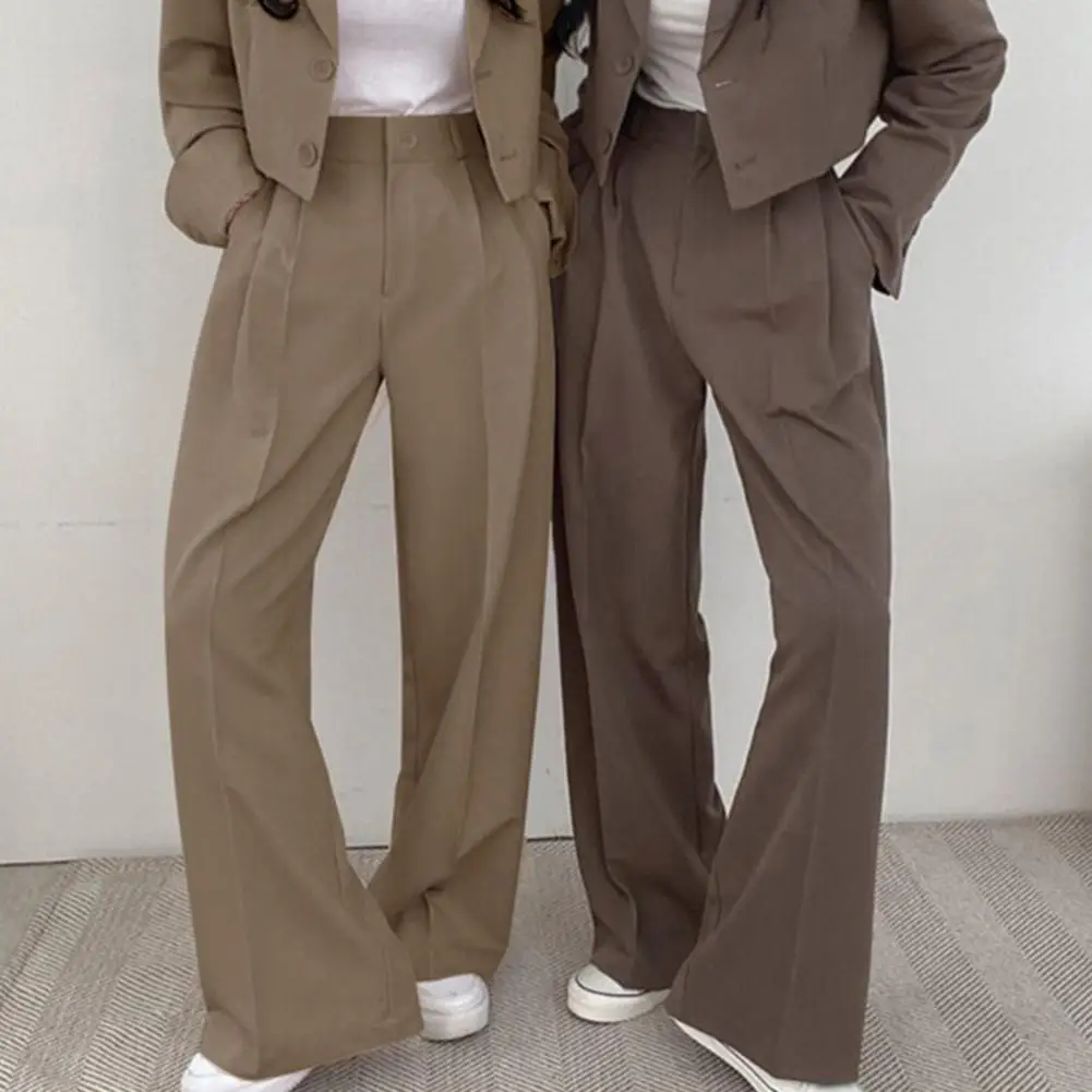 Simples casual feminino terno de negócios calças de perna larga calças de chão reto senhoras do escritório calças femininas