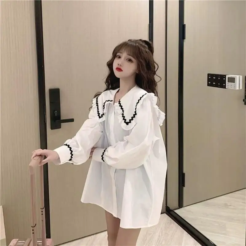 Korean Fashion Long Sleeves Blouses Women 2024 Autumn Simple Loose Solid Color Winter Mid Length Shirts Lady Casual Shirts