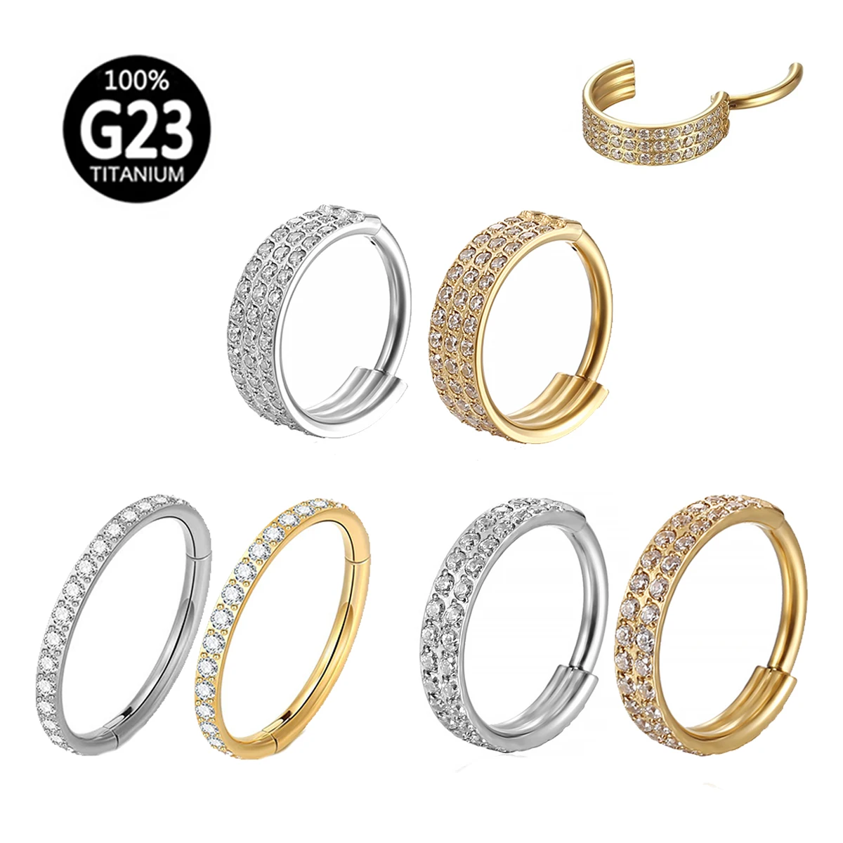 G23 Titanium Piercing Hinged Segment Hoops CZ Stone Nose Rings Ear Cartilage Tragus Helix Earrings Piercing Body Jewelry