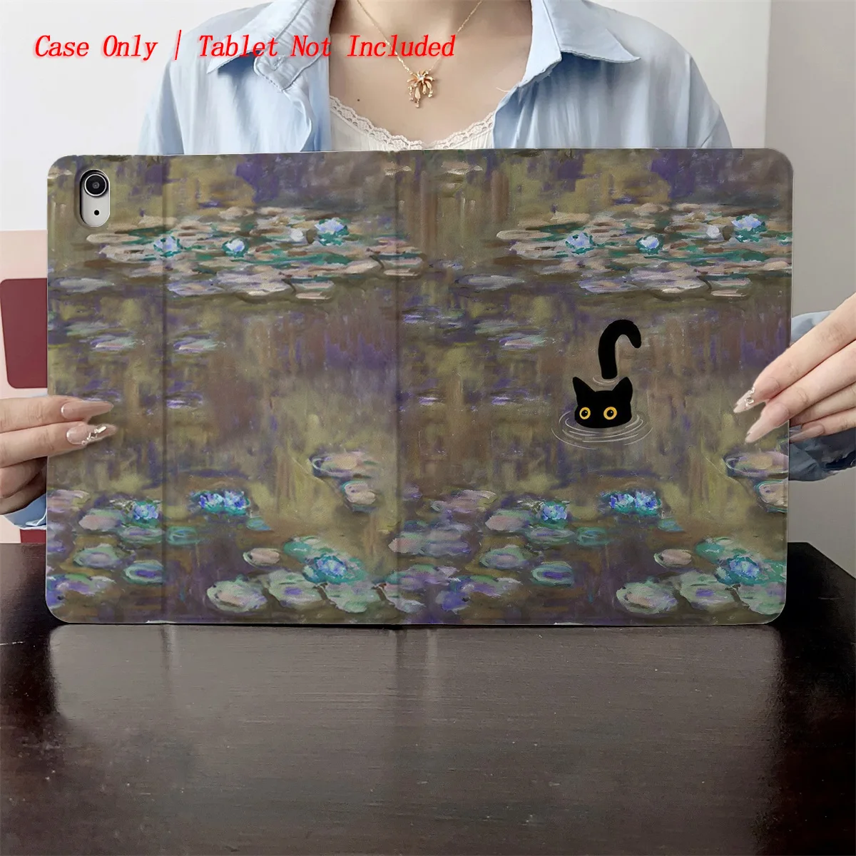 

Cute Lotus Pond & Little Black Cat iPad Case For Apple iPad Pro 11/12.9 Air 4/5 Mini 6 10th Gen Cover