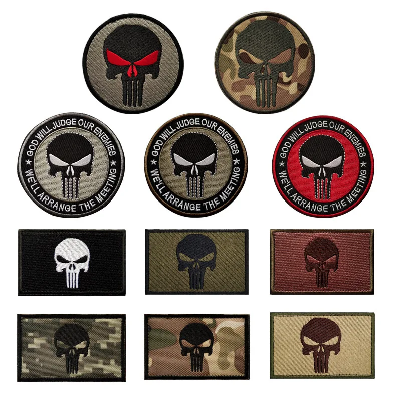 Punisher Seals Embroidered Badge Skull Warlock Air Badge Arm Badge Outdoor Bag Sticking Hook and Loop Patch Customized