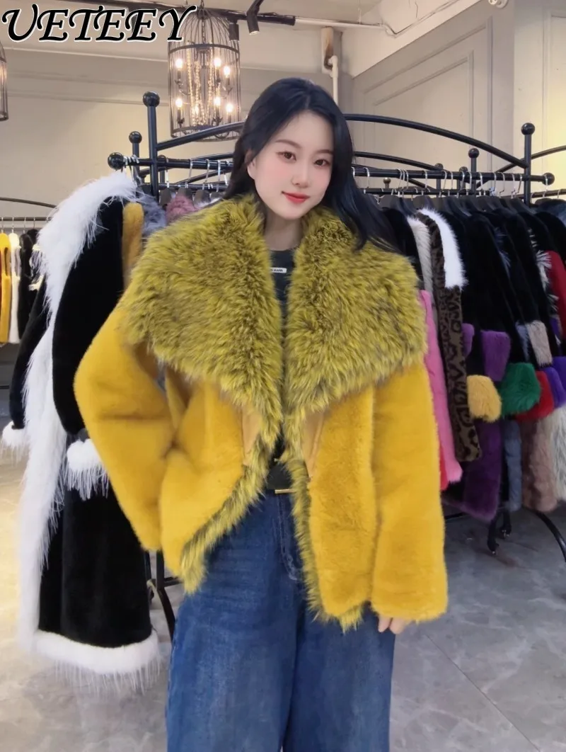 Nowa zimowa moda, krótka kurtka z imitacji futra, europejski futrzany kołnierz z imitacji norek, ciepła, stylowa, wyszczuplająca, ekskluzywna, popularna kurtka damska.