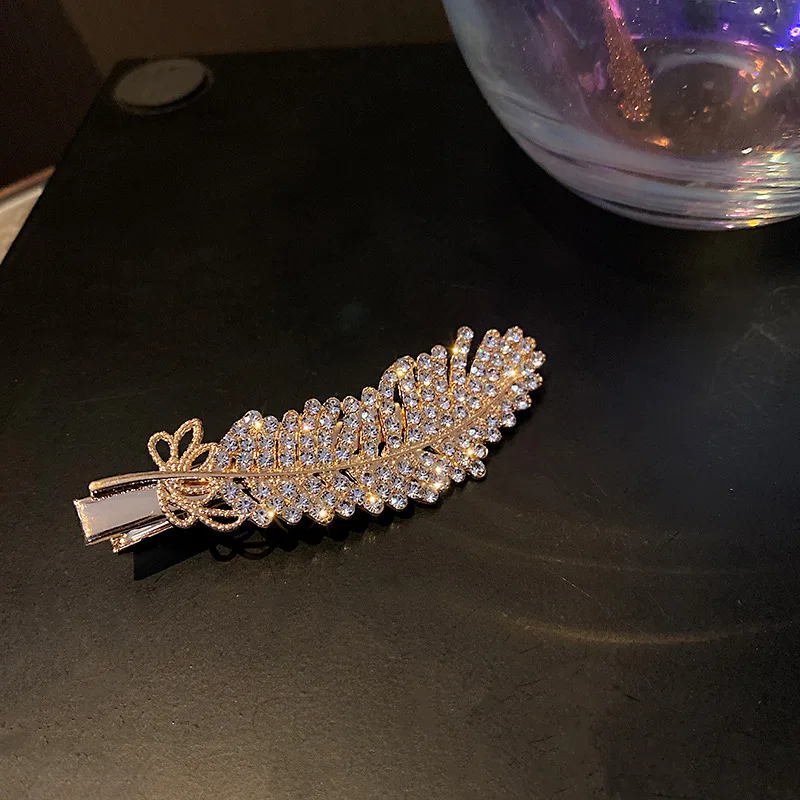 Korean Inlaid Rhinestone Feather Hair Clip Fashion Flash Diamond Duckbill Clip Temperament Side Clip Hair Accessories