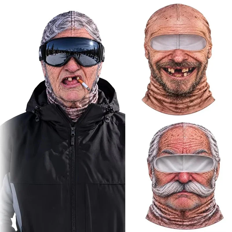 Funny Old Man Ski Mask Realistic Face Balaclava Summer Winter 3D Printed *Full Face Mask for Skiing Christmas Outdoor Sports