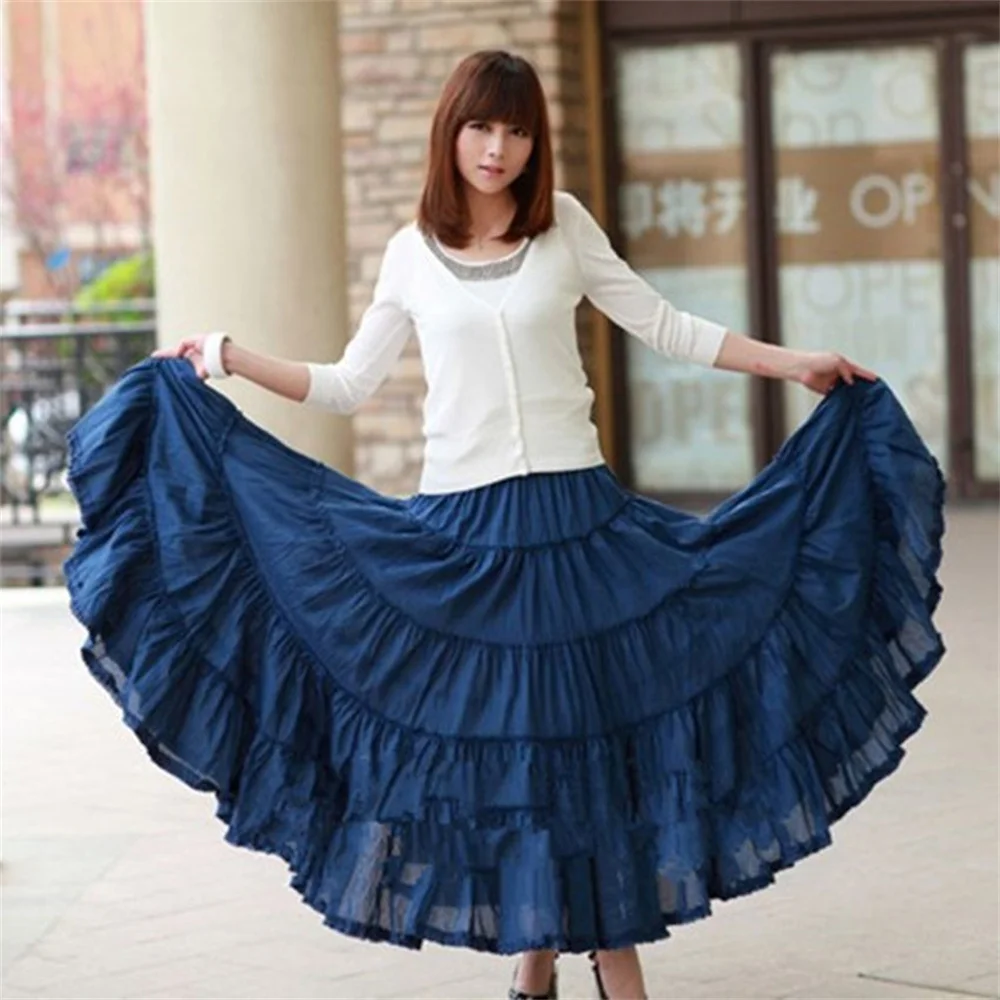 ใหม่ความยาว 85-95 ซม.สเปนผู้หญิง Flamenco Dance Blue Flamenco กระโปรงห้องบอลรูม Latin Salsa เต้นรําชุด Flamenc dancewear