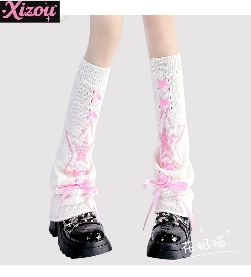 Personality Girl Y2K Subculture Leg Cover Female Hottie Japanese Black Pink Star Cross Strap Bow Lolita Stacked Sock Cover Women