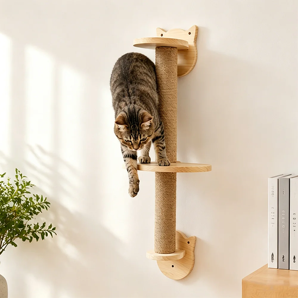 Rascador de pared para gatos con poste de sisal y plataforma - imagen 3