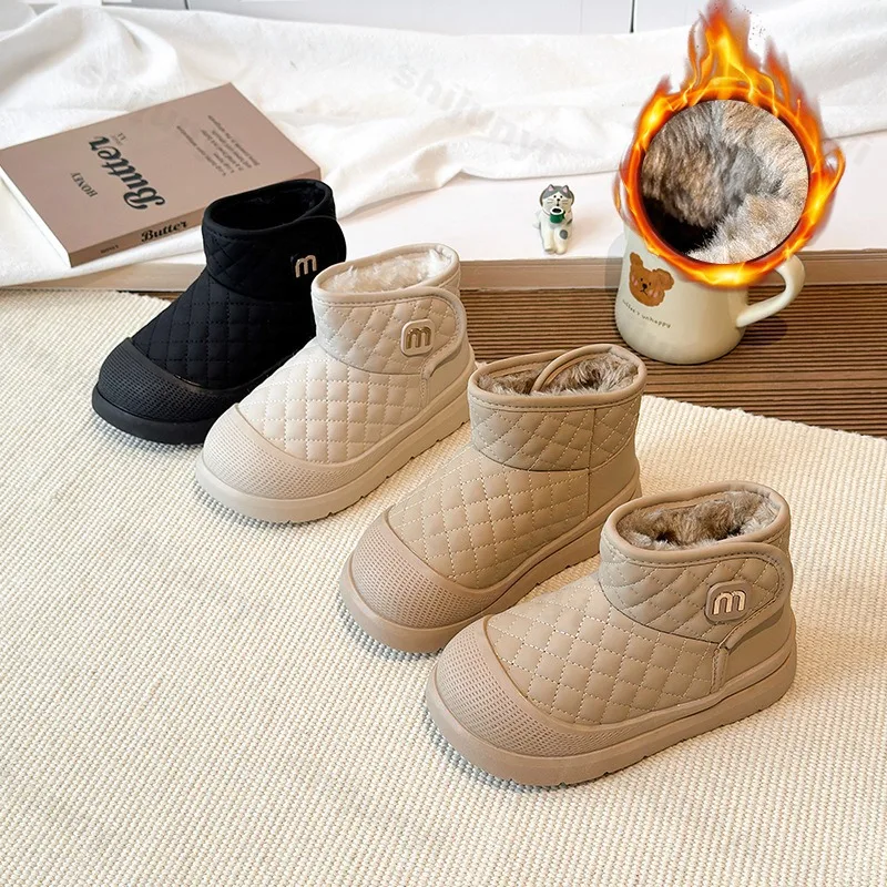 

Детская хлопковая обувь, зимние ботильоны 2025 года, модные уличные повседневные короткие ботинки на платформе, плюшевые теплые зимние ботинки для девочек с защитой от холода