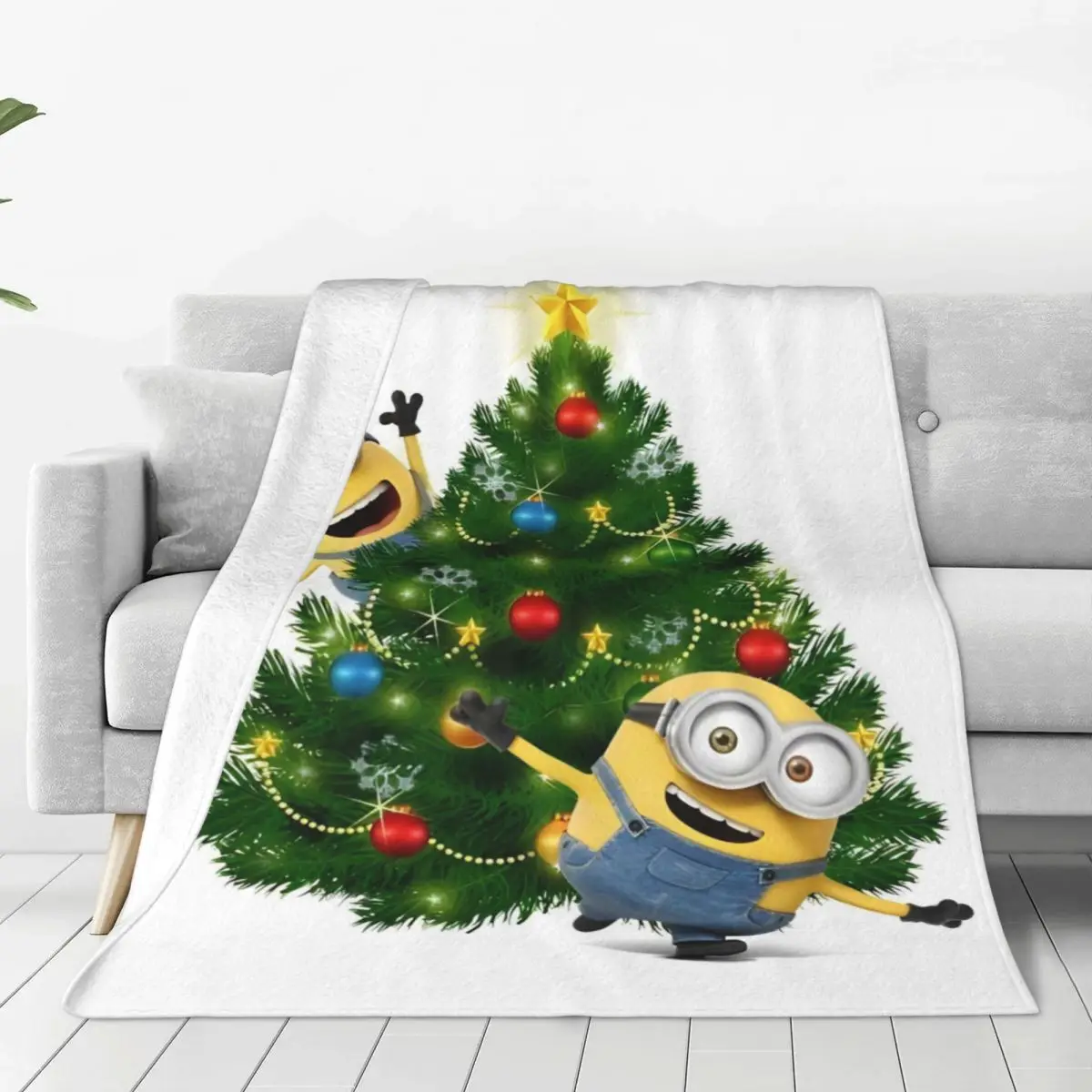 Christmas Cute Minions Cartoon Blanket Quality Super Soft Yellow Big Eyes Throw Blanket Winter Picnic Outdoor Print Bedspread