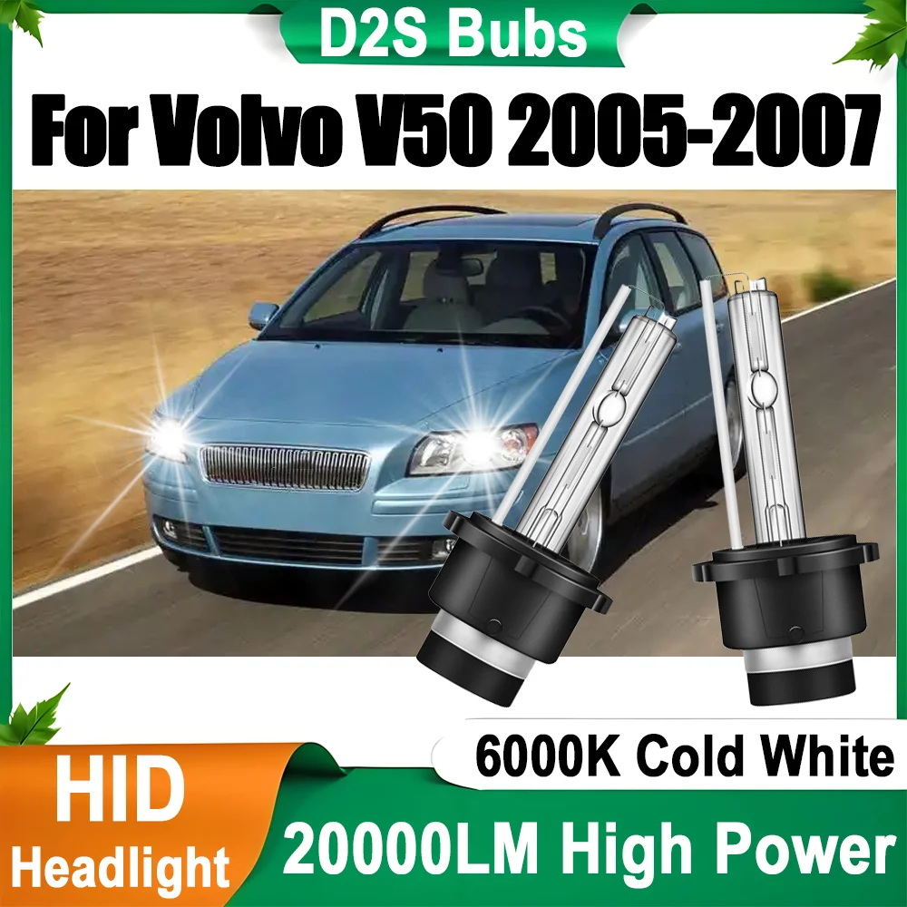 

2PCS Super Bright Front Lights Xenon Headlight Car Lights D2S Xenon Lamps 6000K White 20000LM High Power For Volvo V50 2005-2007