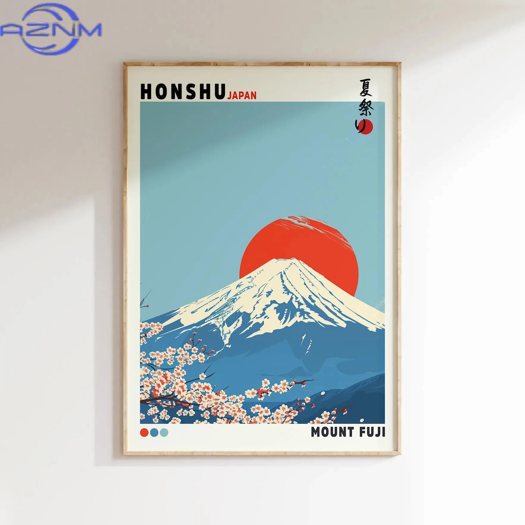 AZNM 1 Wave Landscape - Póster de arte de pared japonés con estampado de lona de la montaña Fuji y la ola del amanecer para decoración moderna del hogar y sala de estar