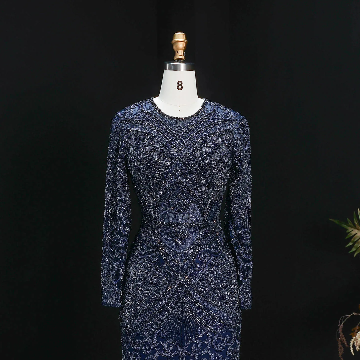 Sharon Said Dubai Übergröße Schwarzes Langarm-Paillettenkleid mit Perlen, Meerjungfrauen-Abendkleid, Saudi-Arabisches Damen-Ballkleid SS056 Maßanfertigung – Detail 12
