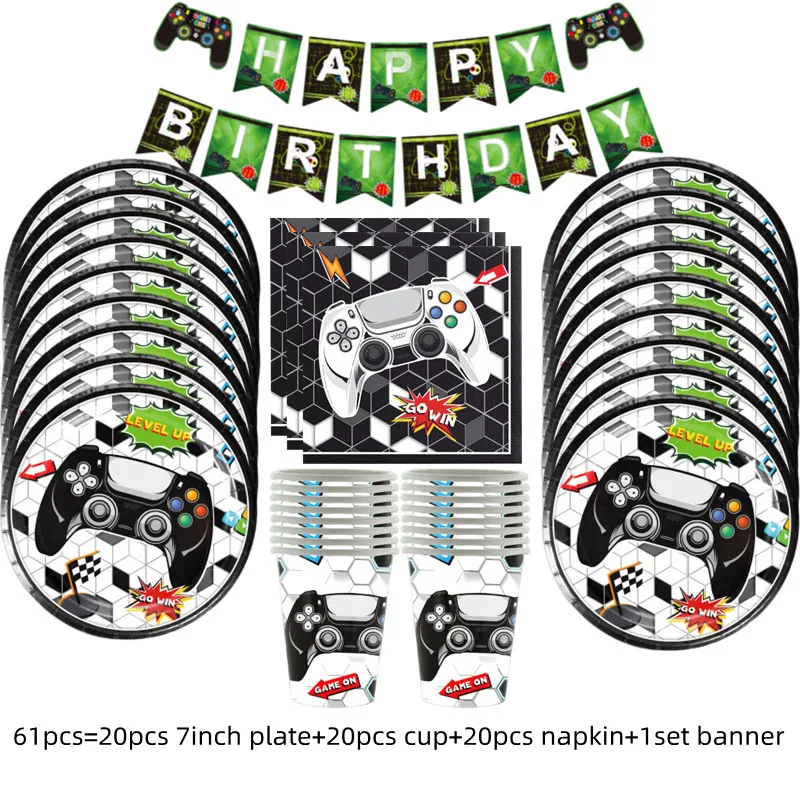 Videospiel Tischdecke Party Dekoration Geburtstag Lieferungen GamePad Thema Geschirr Set Glücklich Hintergrund Luftballons Deco Für Kinder Jungen – Detail 5
