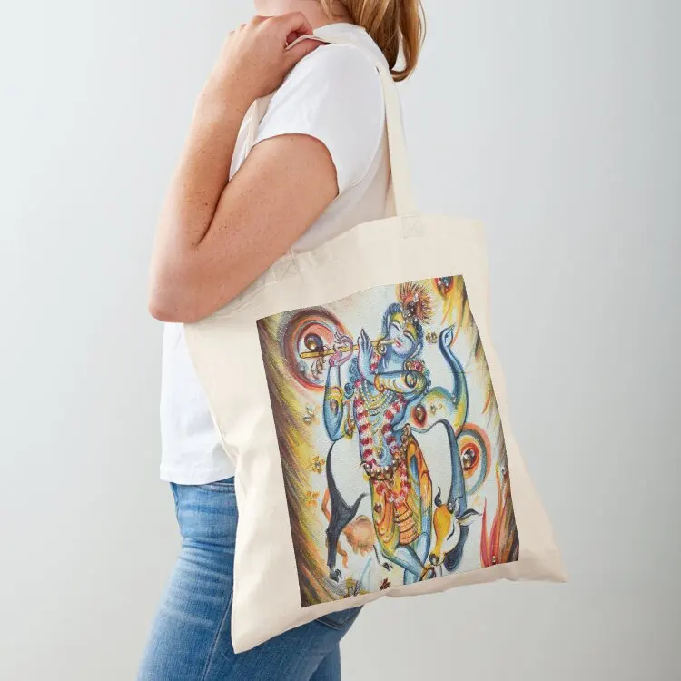 

Krishna Flute - Cow Tote Bag custom fabric bag hand bags Big bag shopping trolley