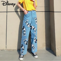 Disney Mickey Mouse Jeans larghi stampati Y2K Jeans a vita bassa da donna nuova primavera autunno pantaloni a gamba larga Oversize pantaloni Casual