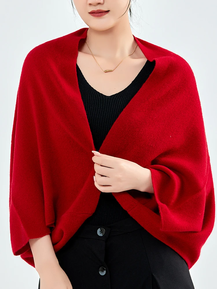 Trend Shawl Scarf Two Purposes 100% Wool Women Knitted Accessories Cape Casual Soft Neck Scarves Warm Cappa Cozy Fashion Mantles