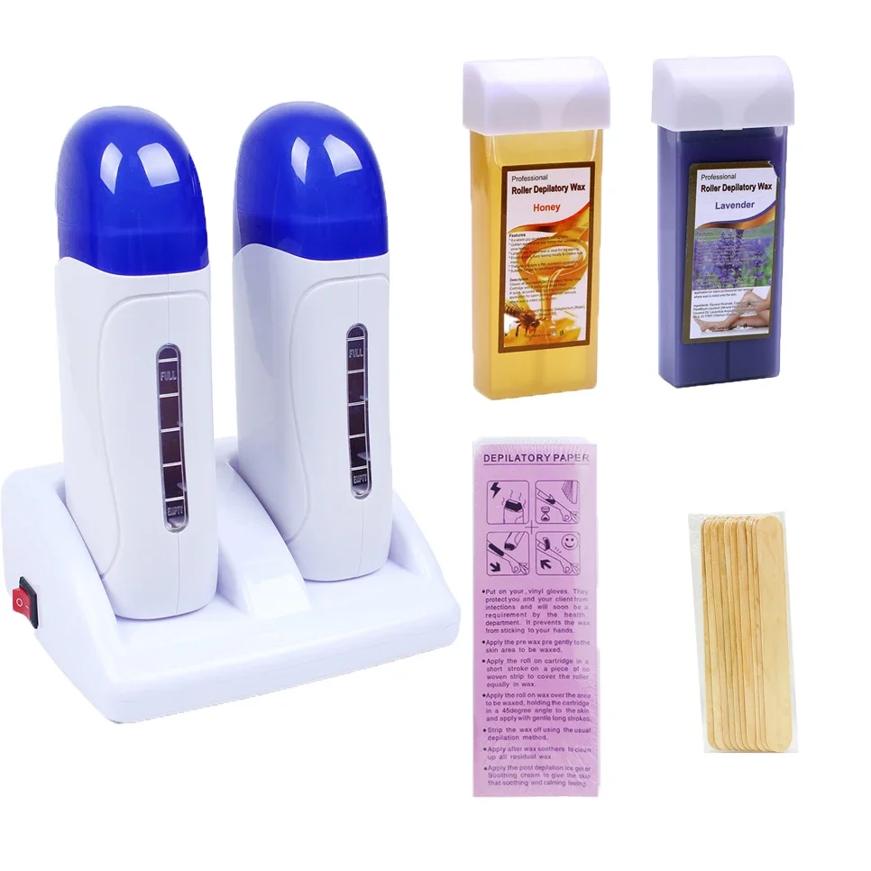 

Electric Double Wax Heater Epilator Set Wax Roller Base Roll On Waxing Refillable Hair Removal Machine Depilatory Heater Set