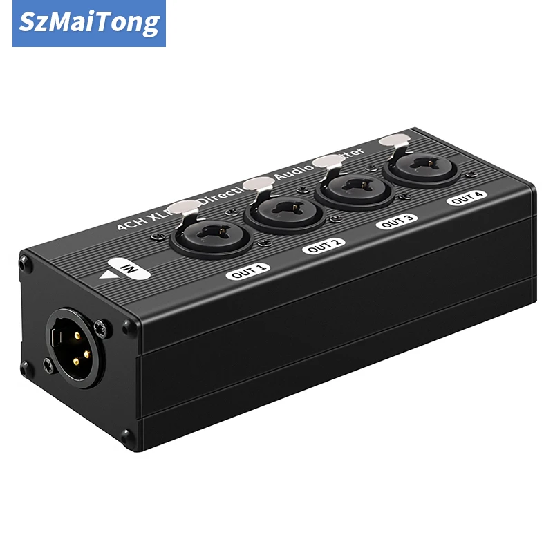 3-Pin 1-Eingang 4-Ausgang Audio-Splitter Kompaktes Metallgehäuse für Live-Bühnen-Sound Audio-Signal-Splitter Pro-Audio-Zubehör