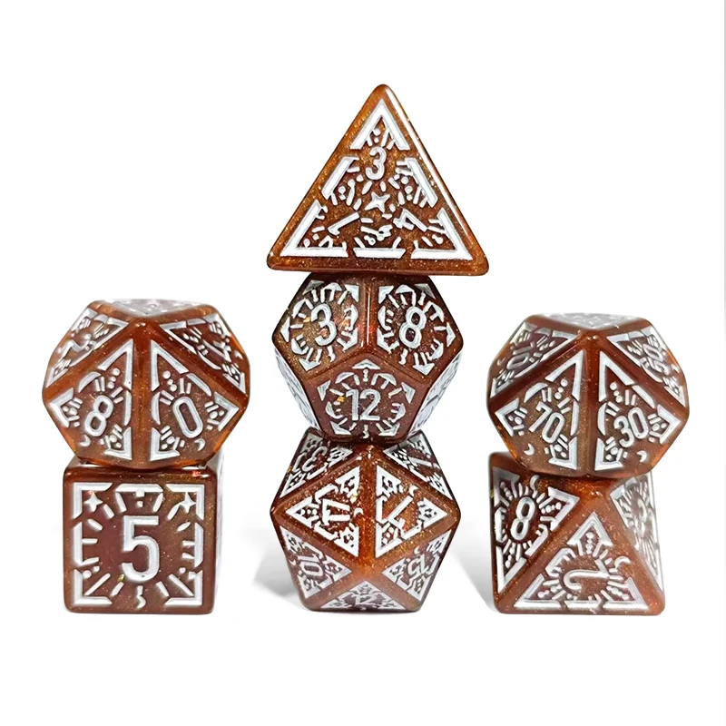 7 قطعة مجموعة شفافة الكلاسيكية رون الإغاثة مجلس لعبة مجموعة نرد TRPG النرد ، متعدد السطوح الجدول لعبة النرد لألعاب النرد RPG #2