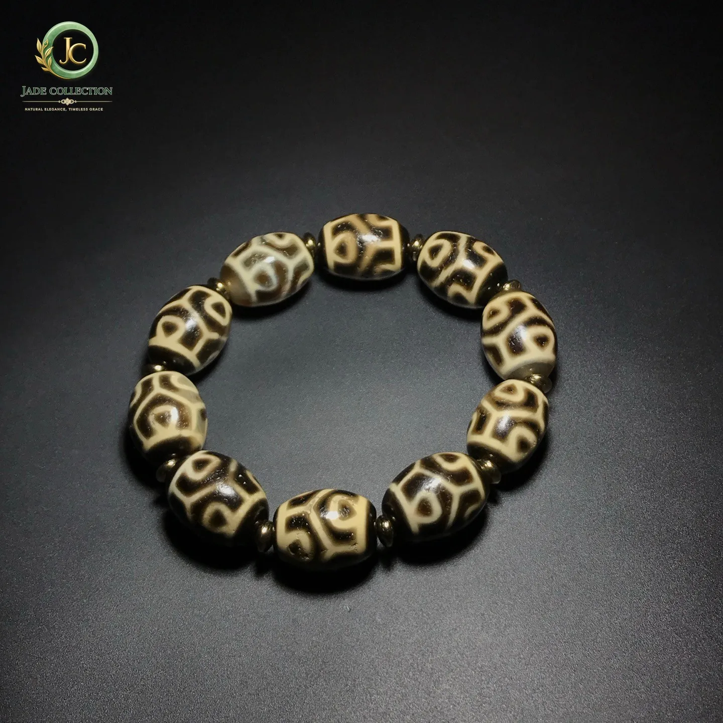 Tibetan Old Agate dZi Turtle shell Lotus flower Beads Amulet Bracelet J0413